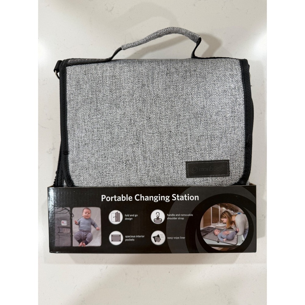 Monbebe Portable Changing Station Heather Gray Travel Diaper Pad Clutch NIB
